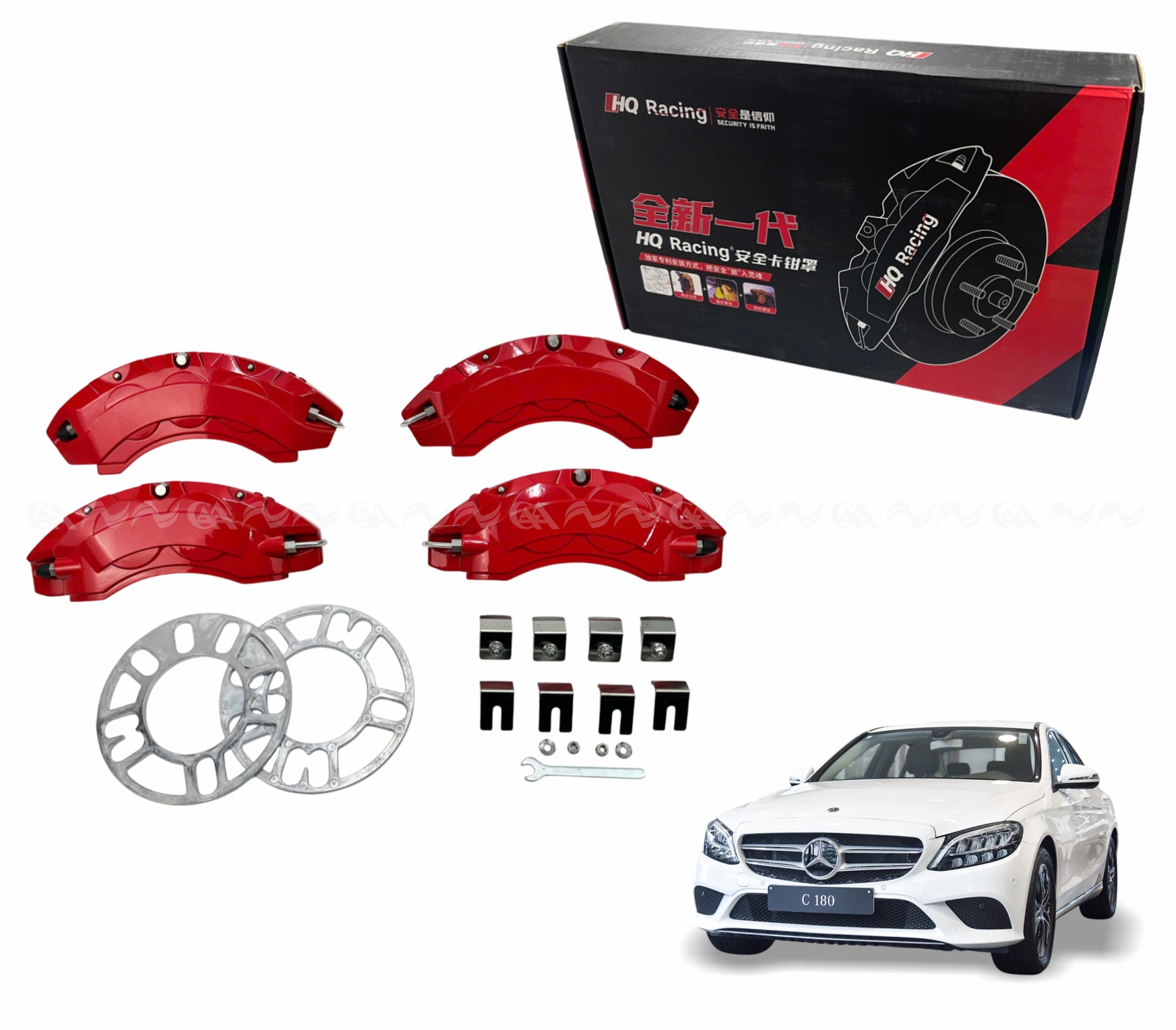 Ốp má phanh HQ Racing Mercedes C180 đỏ - ảnh 1