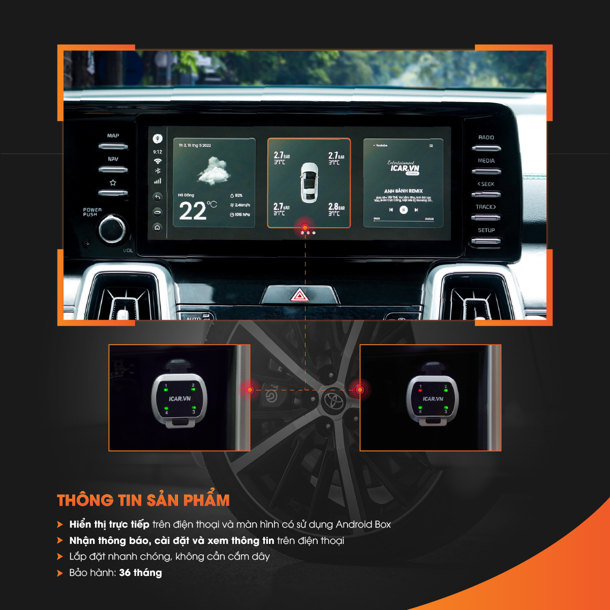 Cảm biến áp suất lốp Icar Ellisafe C33 cho ô tô - ảnh 2