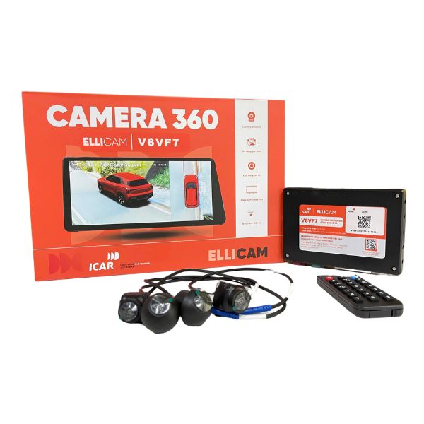 Giao diện m&agrave;n h&igrave;nh hiển thị to&agrave;n cảnh 360 độ từ tr&ecirc;n xuống của Camera Icar Ellicam V6 VF6/VF7