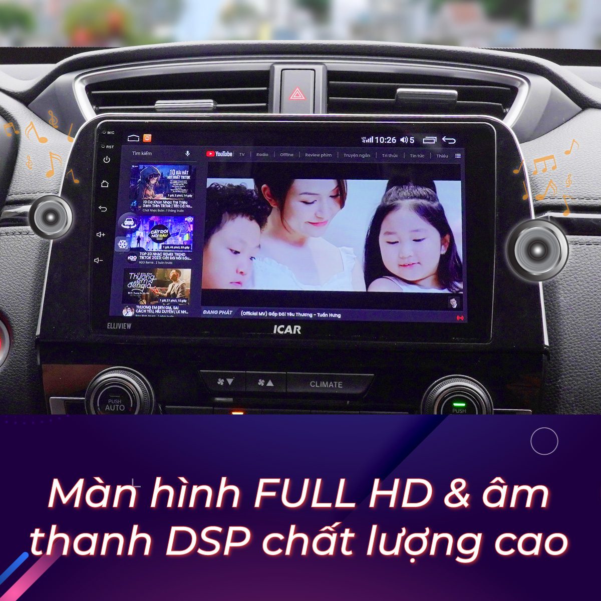 Giao diện m&agrave;n h&igrave;nh Android Icar Elliview S5 Basic+ 360 hiển thị ứng dụng giải tr&iacute; v&agrave; định vị
