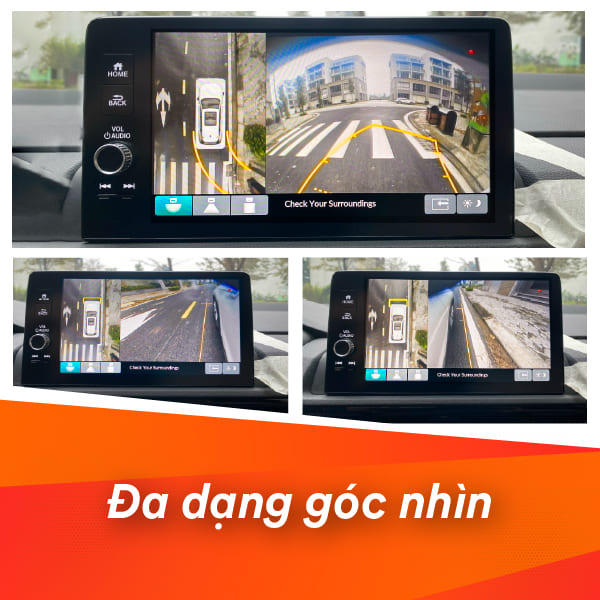 M&agrave;n h&igrave;nh hiển thị Camera 360 Icar Elliview V5H tr&ecirc;n xe CRV với g&oacute;c nh&igrave;n to&agrave;n cảnh