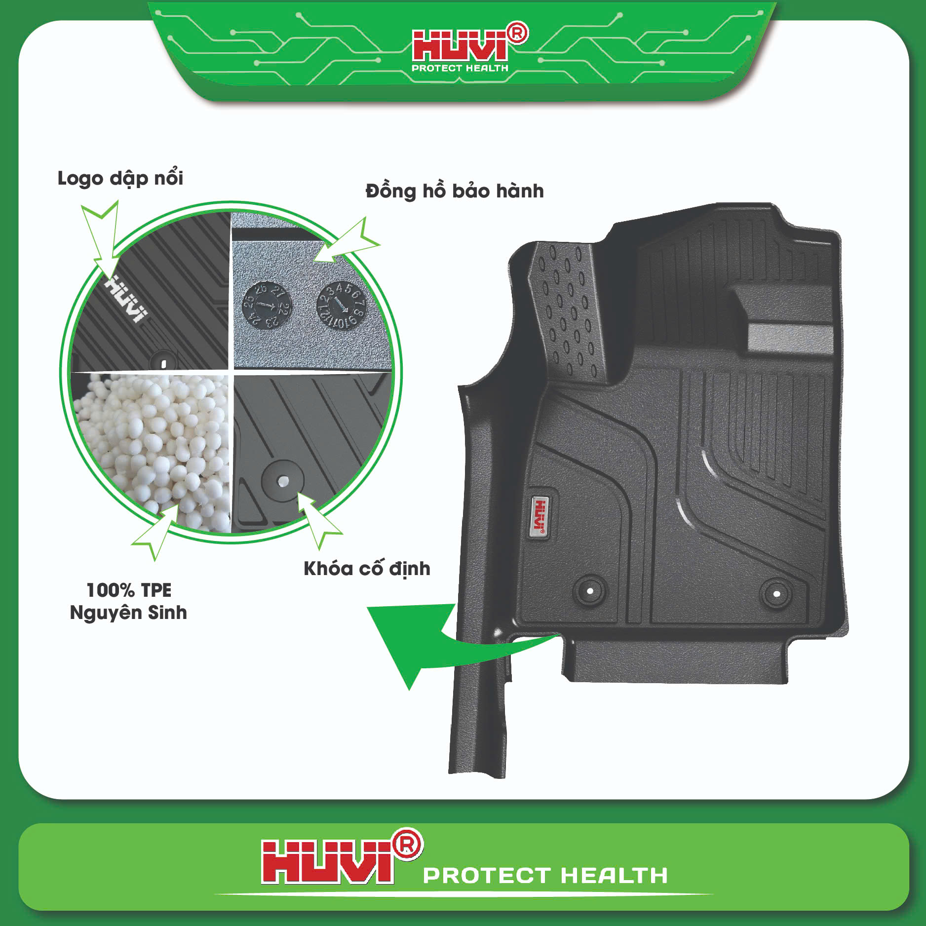 Chi tiết thảm s&agrave;n Huvi BYD Atto 3 2025 chất liệu TPE nguy&ecirc;n sinh