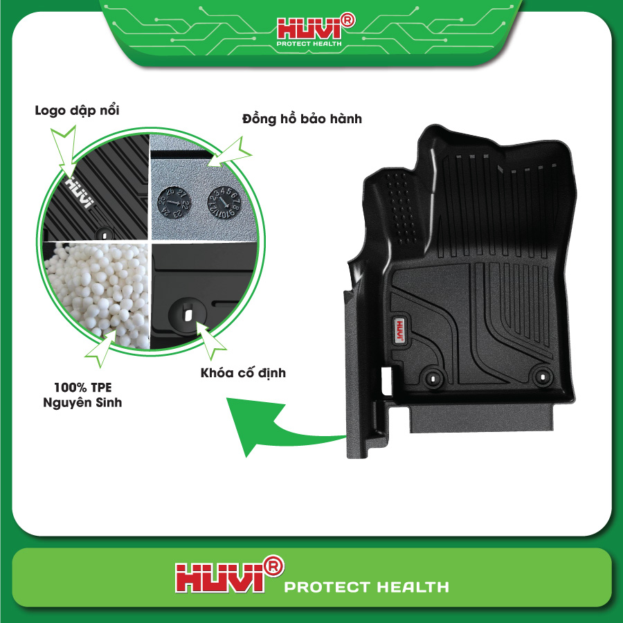 Thảm s&agrave;n Huvi Venue 2024 tr&agrave;n viền &ocirc;m s&aacute;t ch&acirc;n phanh v&agrave; ga