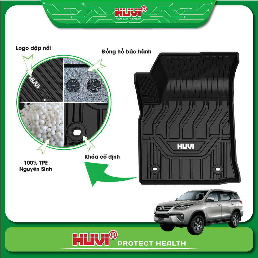 Thảm s&agrave;n Huvi cho h&agrave;ng ghế sau Fortuner 2017+ đ&atilde; lắp đặt