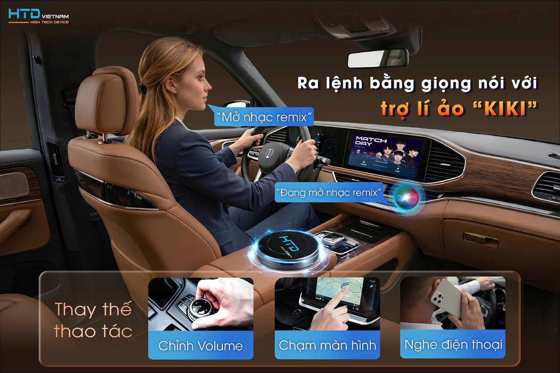H&igrave;nh ảnh m&agrave;n h&igrave;nh xe hơi hiển thị giao diện Android Box HTD D12S Pro với nhiều ứng dụng giải tr&iacute;