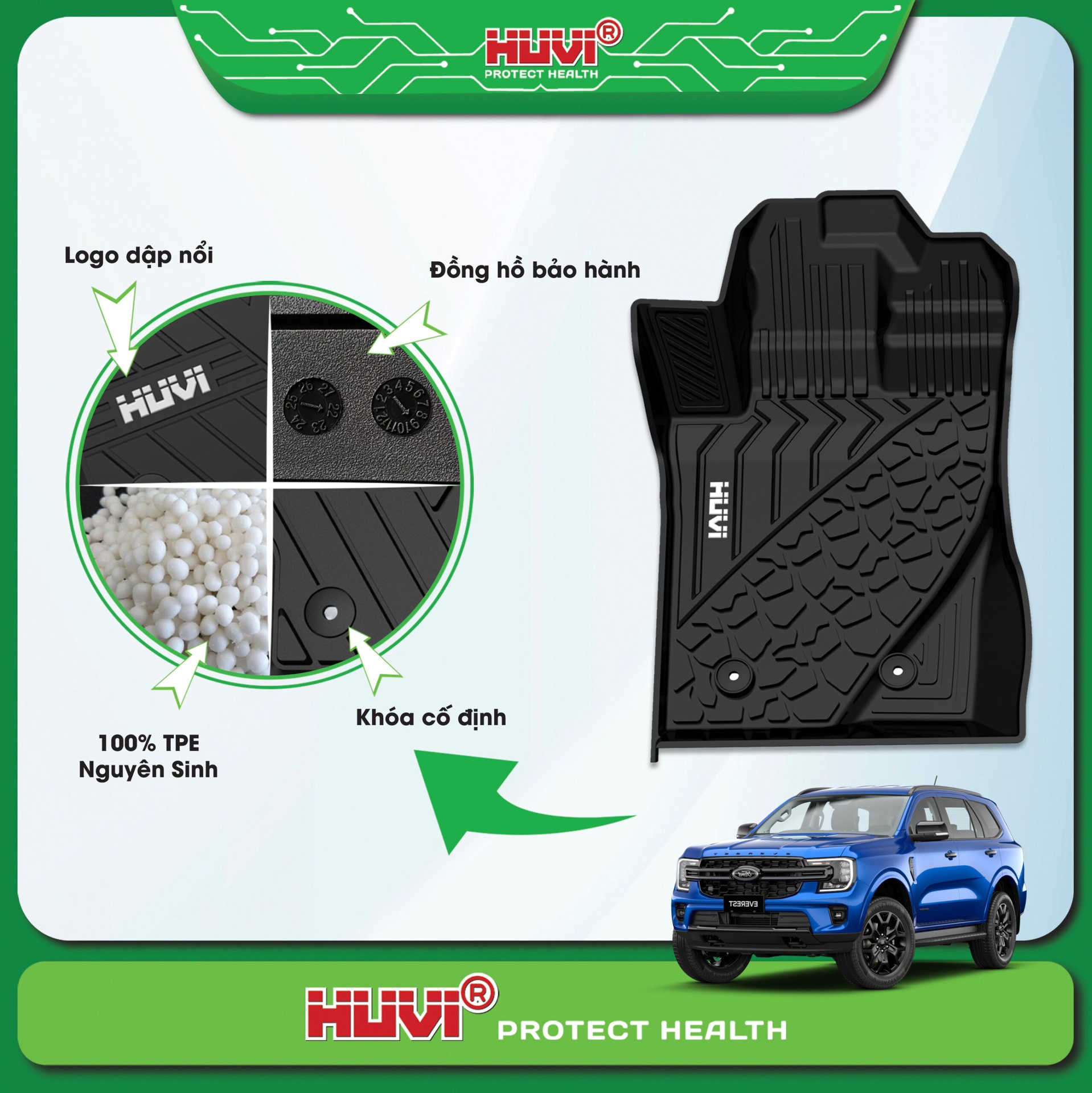 To&agrave;n cảnh bộ thảm s&agrave;n Huvi Everest 2023 ở ghế phụ xe