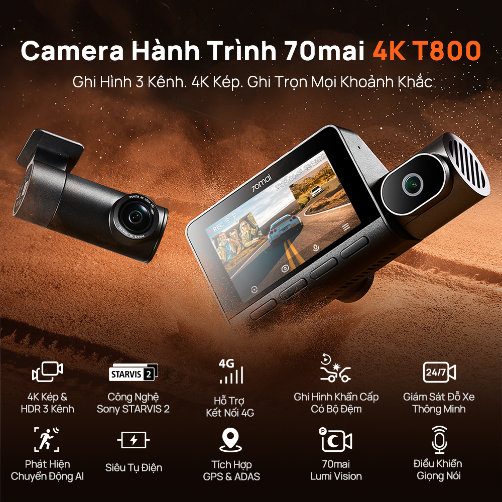 Hộp sản phẩm Camera h&agrave;nh tr&igrave;nh 70mai T800 3 k&ecirc;nh