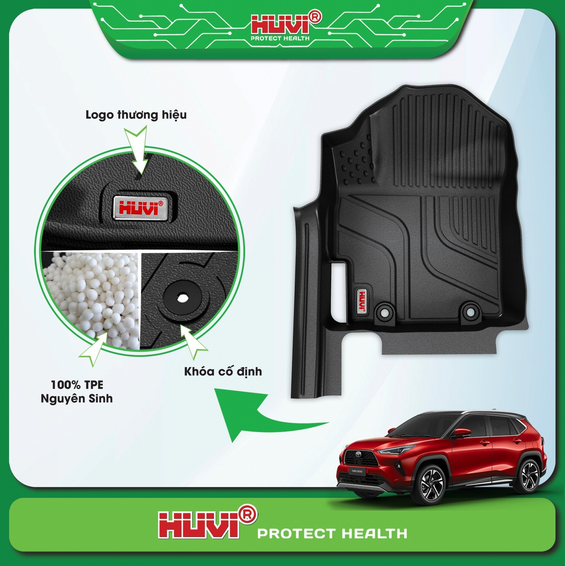 Chi tiết bề mặt thảm s&agrave;n Huvi Yaris 2024 chống trượt