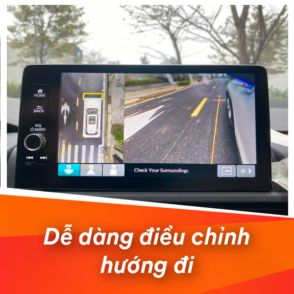 M&agrave;n h&igrave;nh xe Honda Civic hiển thị g&oacute;c nh&igrave;n 360 độ từ Camera Icar Elliview V5H
