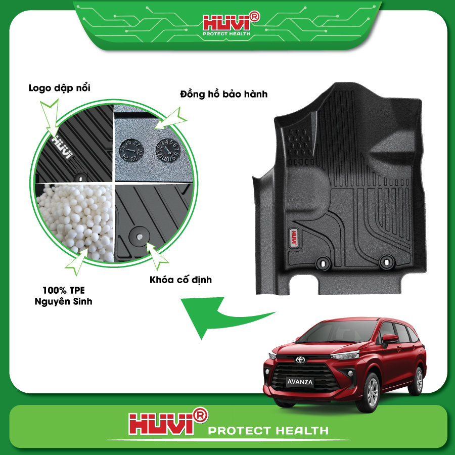 Bộ thảm s&agrave;n Huvi Avanza 2022 tr&agrave;n viền đặt ngo&agrave;i xe.