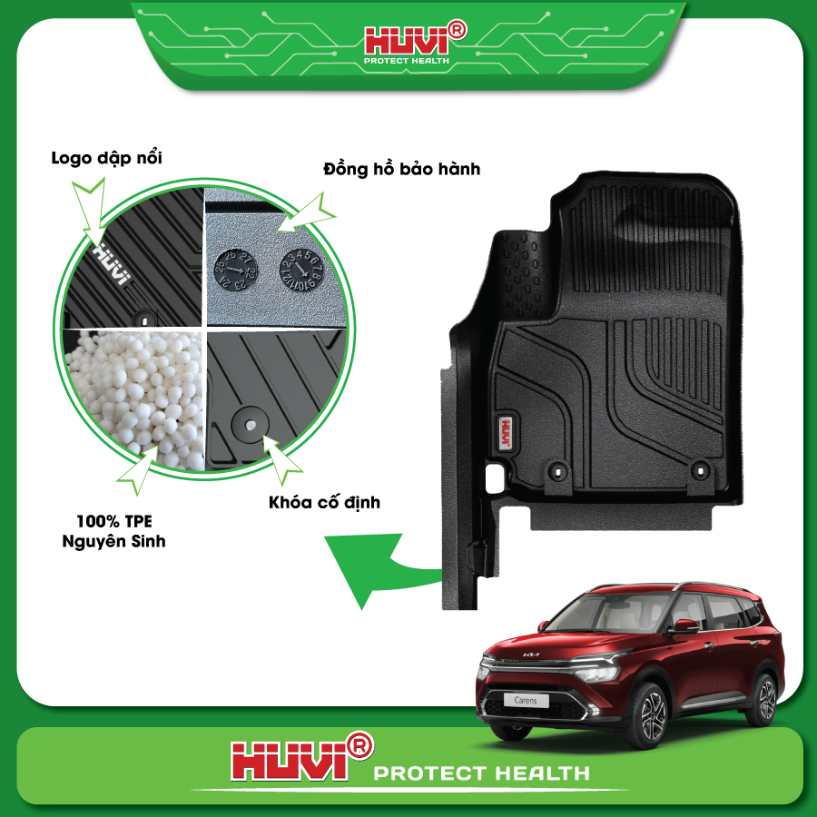 Chất liệu TPE cao cấp v&agrave; chi tiết bề mặt g&acirc;n nổi của thảm s&agrave;n Huvi