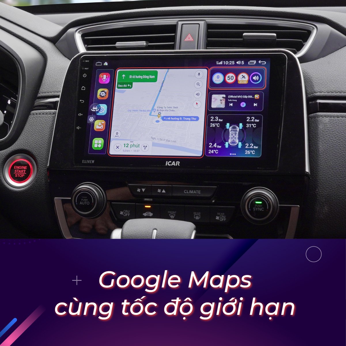 M&agrave;n h&igrave;nh Icar Elliview S5 Basic+ hiển thị c&aacute;c ứng dụng giải tr&iacute; v&agrave; dẫn đường