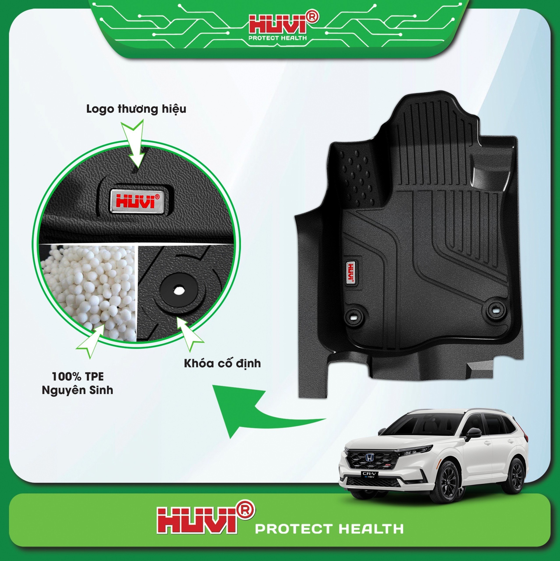 Bộ thảm s&agrave;n Huvi CRV 2024+ 7 chỗ to&agrave;n diện, sẵn s&agrave;ng lắp đặt