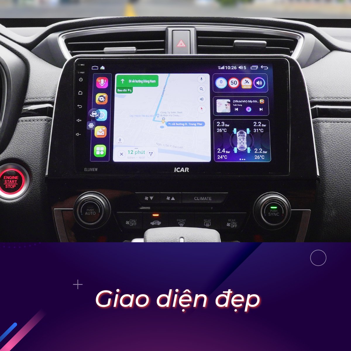 M&agrave;n h&igrave;nh Android Icar Elliview S5 Basic+ 360 10 inch lắp đặt gọn g&agrave;ng tr&ecirc;n taplo &ocirc; t&ocirc;