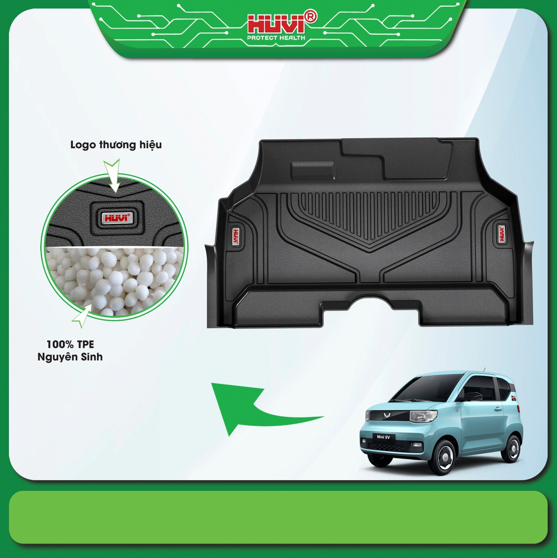 Chi tiết bề mặt thảm s&agrave;n Huvi Wuling Mini EV với đường g&acirc;n chống trượt